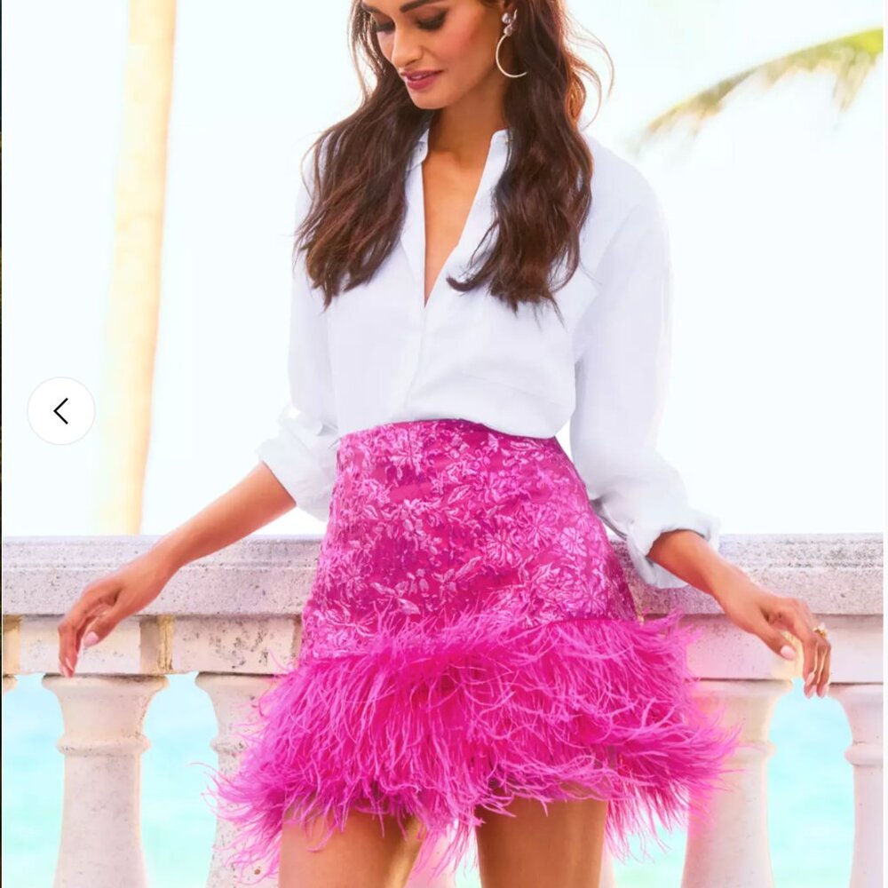 Lilly Pulitzer Charmain Mini Skirt- Passion Fruit Pink Petal Party Metallic